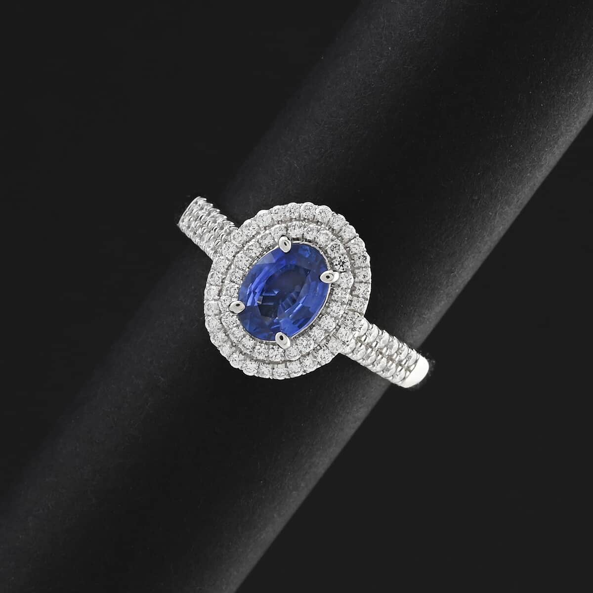 Labour Day Doorbuster Deal Certified & Appraised Rhapsody 950 Platinum AAAA Ceylon Blue Sapphire, Diamond (E-F, VS) (0.34 cts) Ring (Size 10.0) (5.15 g) (Del. in 15-20 Days) 1.40 ctw image number 1