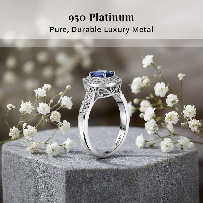 Rhapsody AAAA Ceylon Blue Sapphire and E-F VS Diamond 1.40 ctw Ring in 950 Platinum (Size 10.0) 5.15 Grams