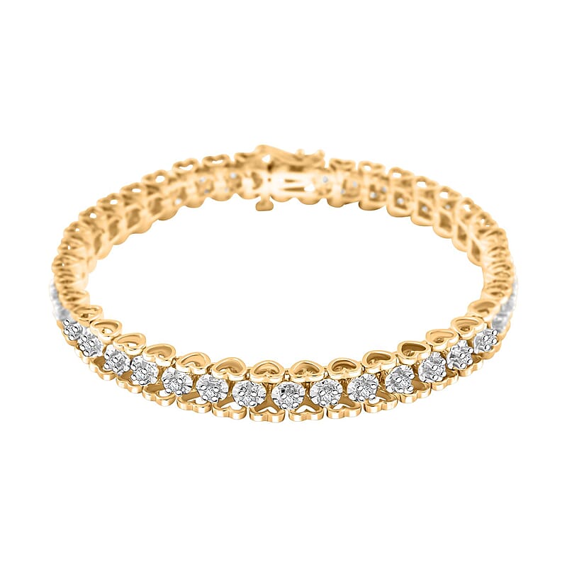 NY Closeout White Diamond 1.00 ctw Bracelet in 14K YG and Rhodium Over Sterling Silver (7.00 In)