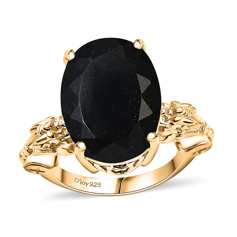 California Black Jade 12.50 ctw Pixiu Ring in 18K Vermeil Yellow Gold Over Sterling Silver (Size 10.0) 