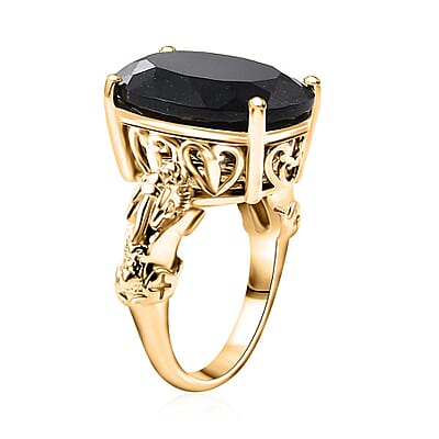 California Black Jade 12.50 ctw Pixiu Ring in 18K Vermeil Yellow Gold Over Sterling Silver (Size 10.0) 