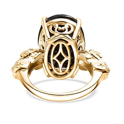 California Black Jade 12.50 ctw Pixiu Ring in 18K Vermeil Yellow Gold Over Sterling Silver (Size 10.0) 