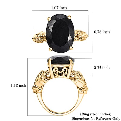 California Black Jade 12.50 ctw Pixiu Ring in 18K Vermeil Yellow Gold Over Sterling Silver (Size 10.0) 