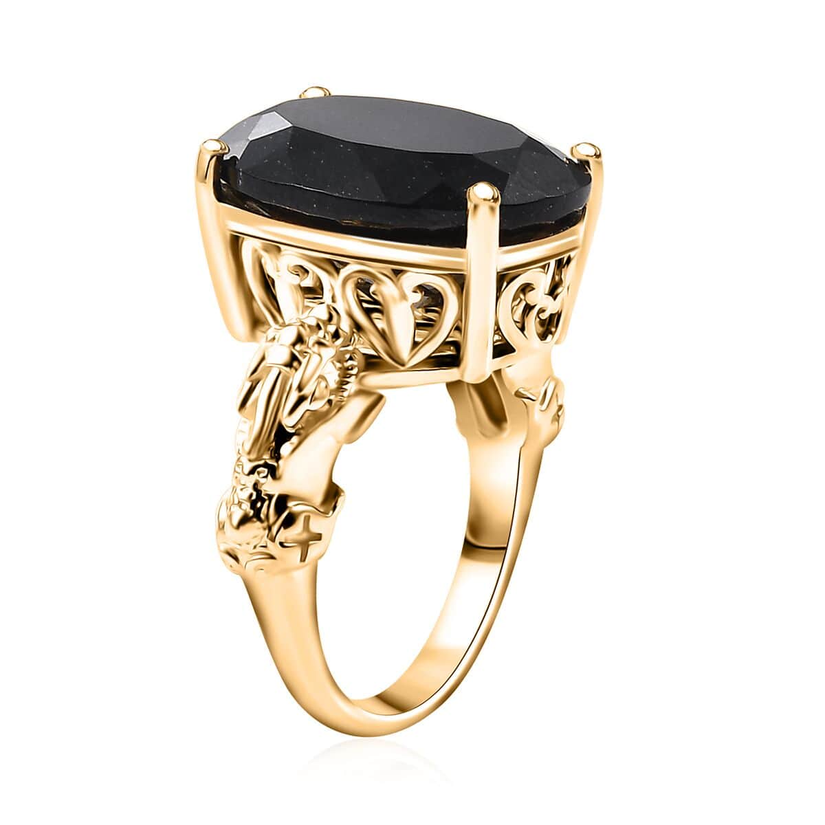 California Black Jade 12.50 ctw Pixiu Ring in 18K Vermeil Yellow Gold Over Sterling Silver (Size 6.0)  image number 3