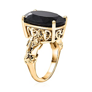 California Black Jade 12.50 ctw Pixiu Ring in 18K Vermeil Yellow Gold Over Sterling Silver (Size 8.0)