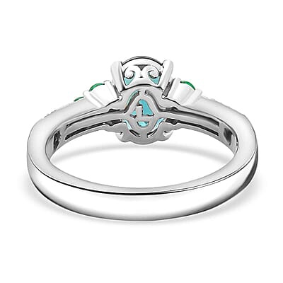Luxoro AAA Monte Belo Indicolite, AAA Boyaca Colombian Emerald and I2 Diamond 1.60 ctw Ocean Garden Ring in 14K White Gold (Size  10.0)