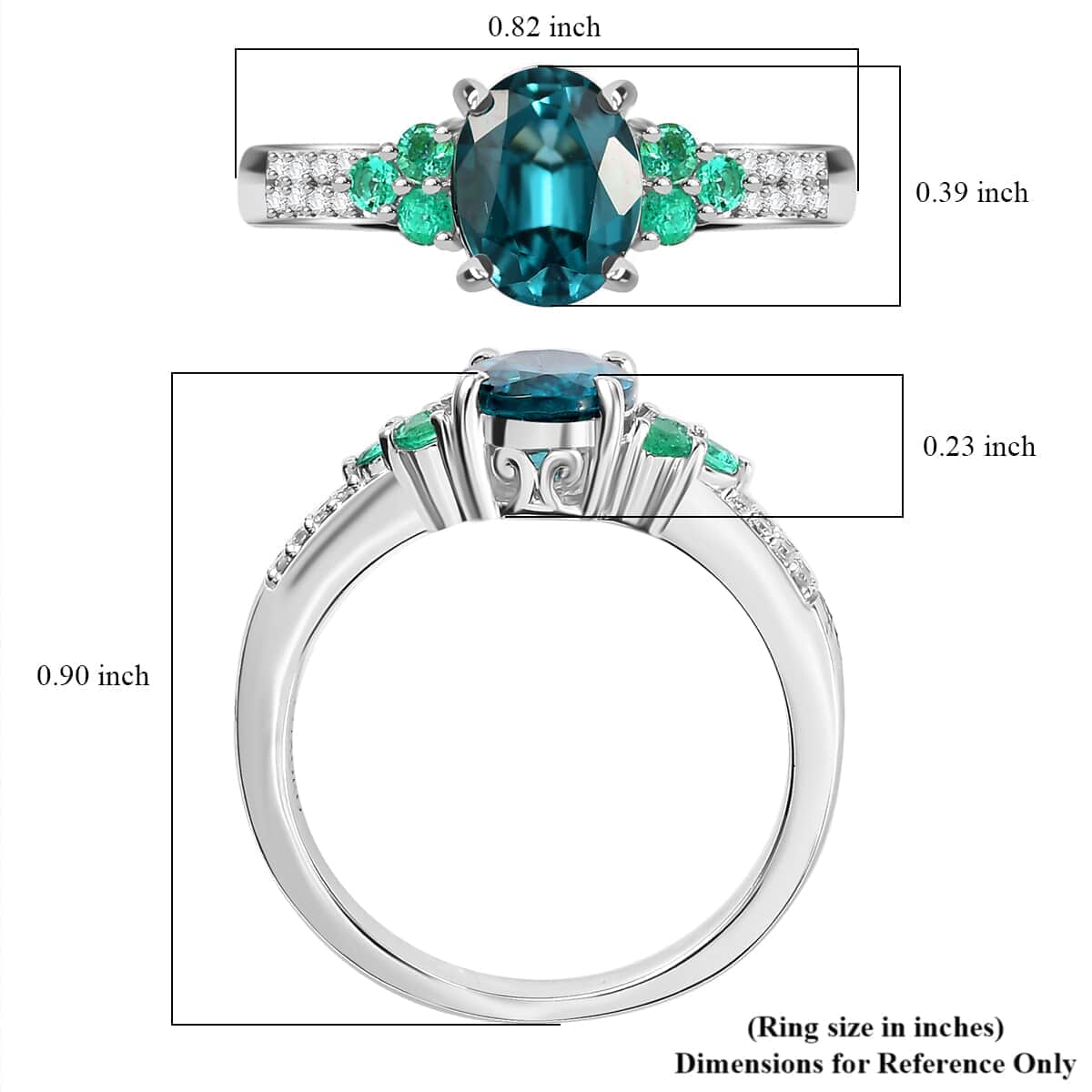 Epic Deal Luxoro 14K White Gold AAA Monte Belo Indicolite, Premium Boyaca Colombian Emerald, Diamond (I2) Ocean Garden Ring (Size 7.0) 1.60 ctw image number 5