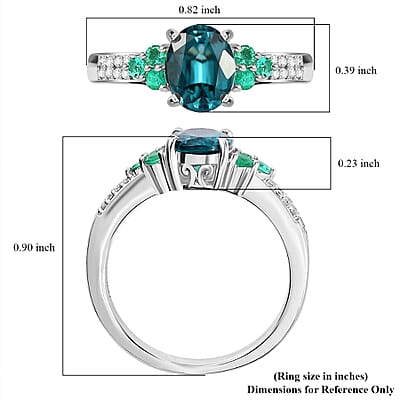 Luxoro AAA Monte Belo Indicolite, AAA Boyaca Colombian Emerald and I2 Diamond 1.60 ctw Ocean Garden Ring in 14K White Gold (Size  10.0)