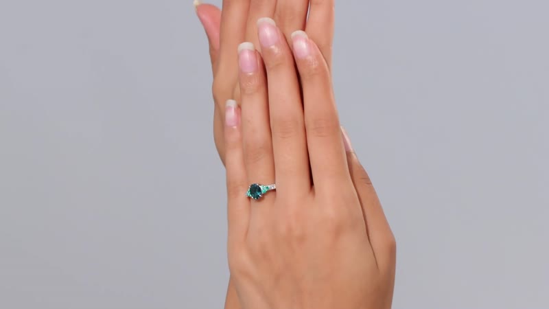 Epic Deal Luxoro 14K White Gold AAA Monte Belo Indicolite, Premium Boyaca Colombian Emerald, Diamond (I2) Ocean Garden Ring (Size 7.0) 1.60 ctw