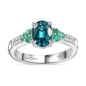 Luxoro AAA Monte Belo Indicolite, AAA Boyaca Colombian Emerald and I2 Diamond 1.60 ctw Ocean Garden Ring in 14K White Gold (Size  7.0)