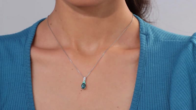 Luxoro AAA Monte Belo Indicolite, Premium Boyaca Colombian Emerald, Diamond I2 1.45 ctw Ocean Garden Pendant without Chain in 14K White Gold