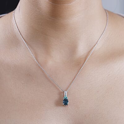 Luxoro AAA Monte Belo Indicolite, Premium Boyaca Colombian Emerald, Diamond I2 1.45 ctw Ocean Garden Pendant without Chain in 14K White Gold