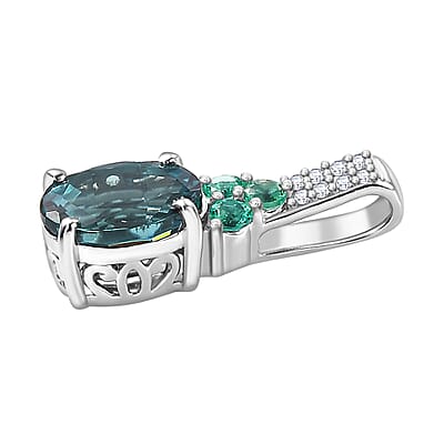 Luxoro AAA Monte Belo Indicolite, Premium Boyaca Colombian Emerald, Diamond I2 1.45 ctw Ocean Garden Pendant without Chain in 14K White Gold