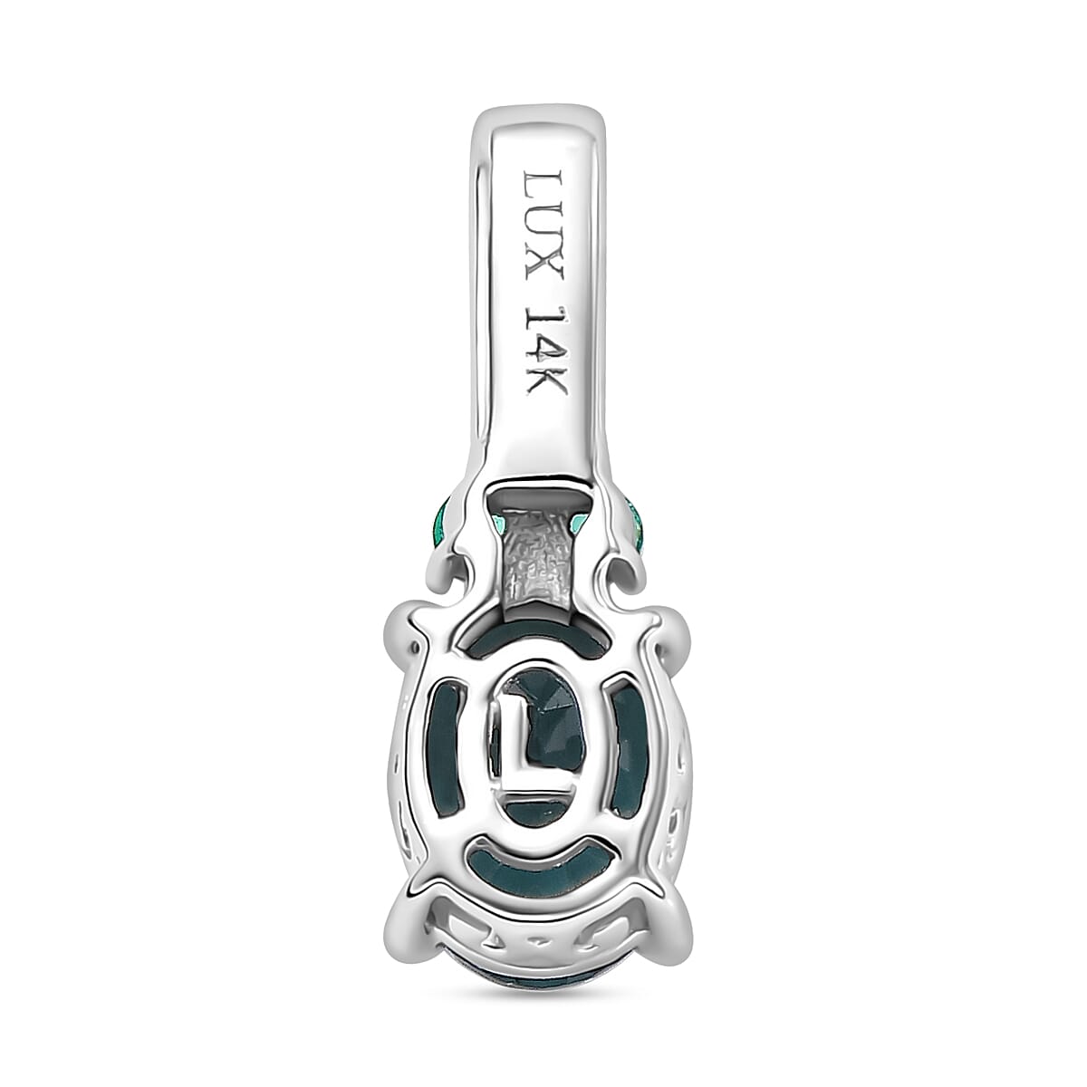 Luxoro AAA Monte Belo Indicolite, Premium Boyaca Colombian Emerald, Diamond I2 1.45 ctw Ocean Garden Pendant without Chain in 14K White Gold
