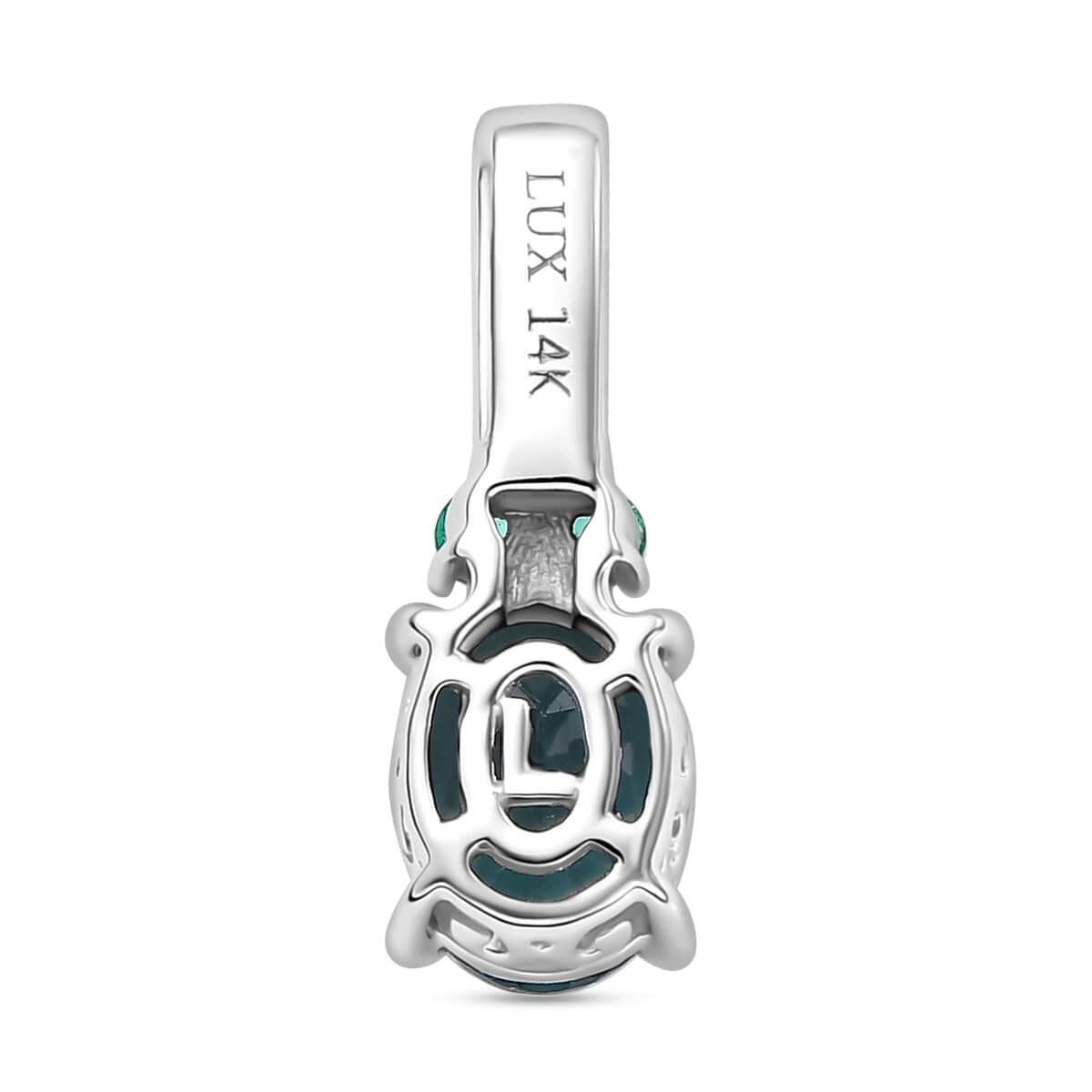 Luxoro AAA Monte Belo Indicolite, Premium Boyaca Colombian Emerald, Diamond I2 1.45 ctw Ocean Garden Pendant in 14K White Gold image number 4