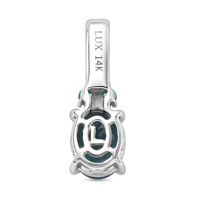 Luxoro AAA Monte Belo Indicolite, Premium Boyaca Colombian Emerald, Diamond I2 1.45 ctw Ocean Garden Pendant without Chain in 14K White Gold