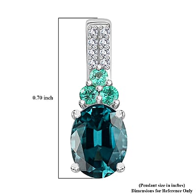 Luxoro AAA Monte Belo Indicolite, Premium Boyaca Colombian Emerald, Diamond I2 1.45 ctw Ocean Garden Pendant without Chain in 14K White Gold