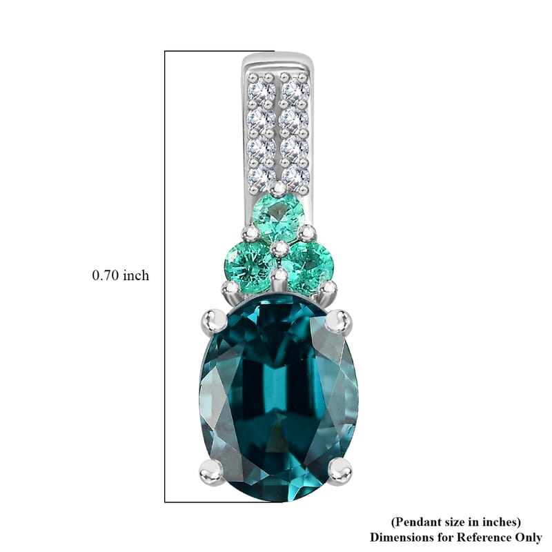 Luxoro AAA Monte Belo Indicolite, Premium Boyaca Colombian Emerald, Diamond I2 1.45 ctw Ocean Garden Pendant without Chain in 14K White Gold