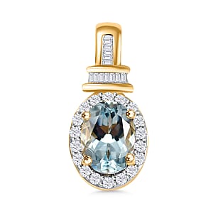 Luxoro Premium Mangoro Aquamarine and G-H I1 Diamond 1.00 ctw Pendant without Chain in 14K Yellow Gold