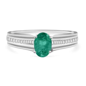 Iliana AAA Kagem Zambian Emerald and G-H SI Diamond 1.00 ctw Ring in 18K White Gold (Size 9.5) 4.65 Grams