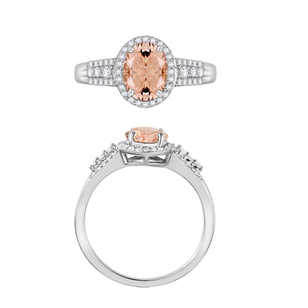 Luxoro Premium Marropino Morganite and G-H I1 Diamond 2.76 ctw Ring in 14K White Gold (Size 10.0) image number 3