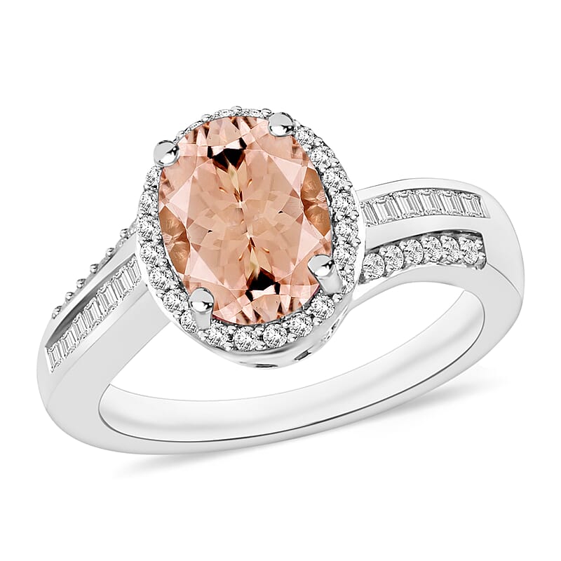 Luxoro Premium Marropino Morganite and G-H I1 Diamond 2.68 ctw Ring in 14K White Gold (Size 10.0) 6 Grams