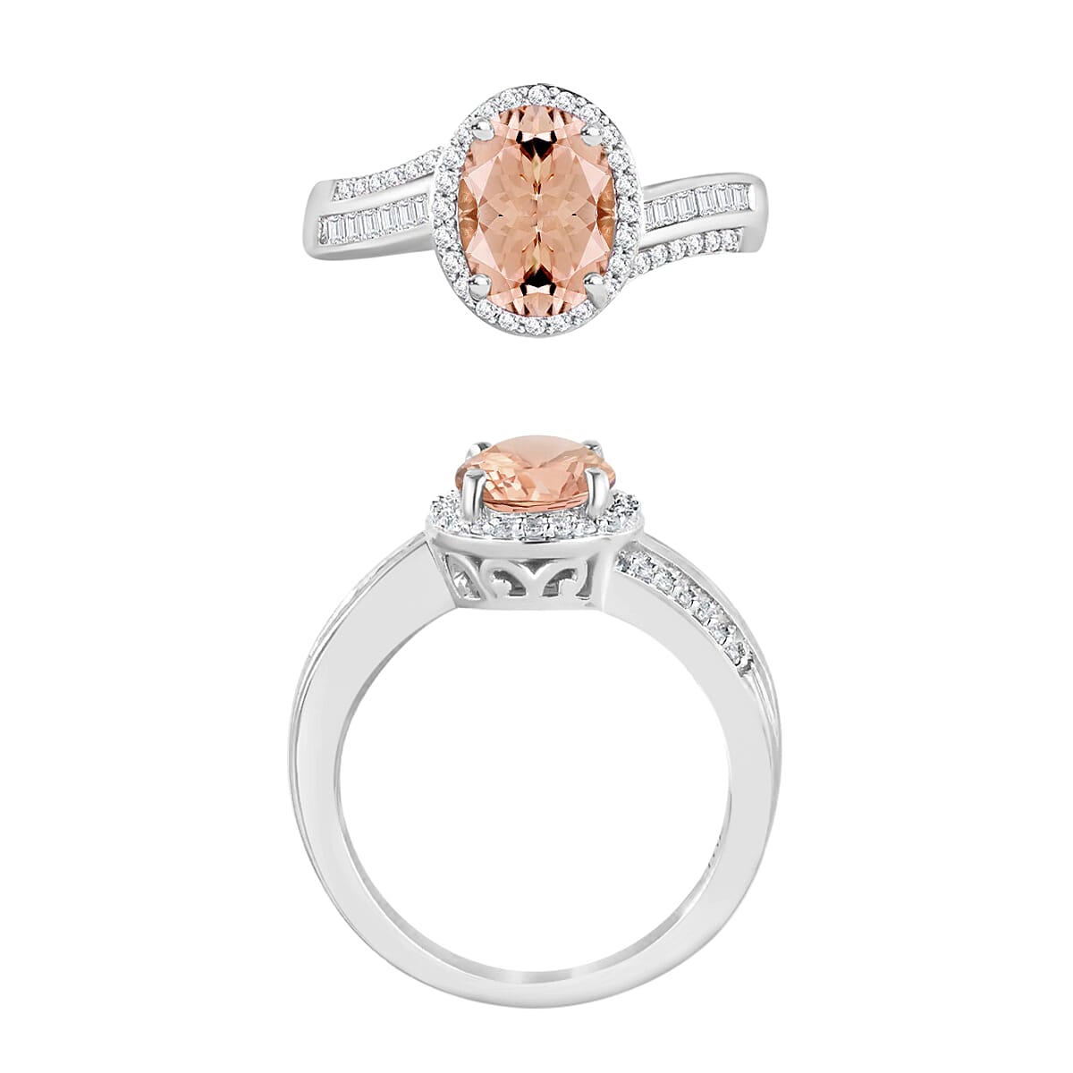 Luxoro Premium Marropino Morganite and G-H I1 Diamond 2.68 ctw Ring in 14K White Gold (Size 12.0) 6 Grams
