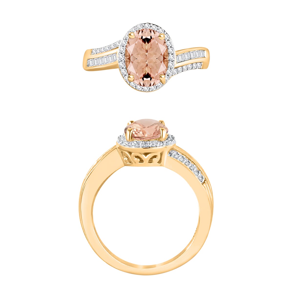 Luxoro Premium Marropino Morganite and G-H I1 Diamond 2.68 ctw Ring in 14K Yellow Gold (Size 5.5) (Del. in 10-12 Days) image number 3