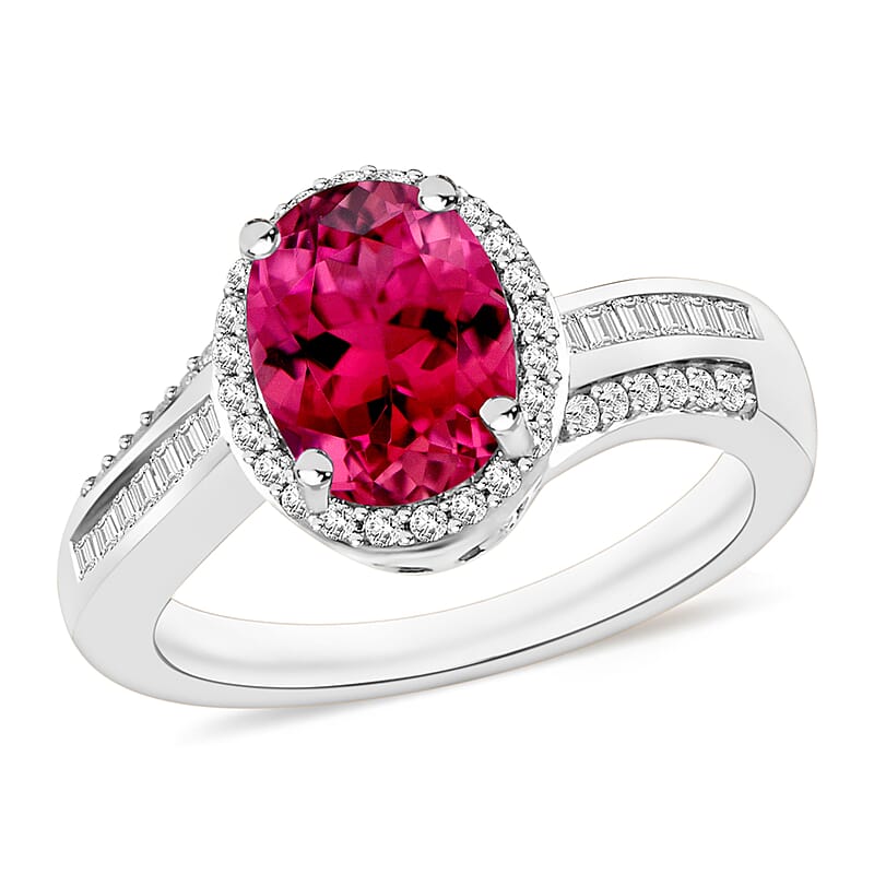 Luxoro Premium Ouro Fino Rubellite and G-H I1 Diamond 2.68 ctw Ring in 14K White Gold (Size 10.0) 6 Grams