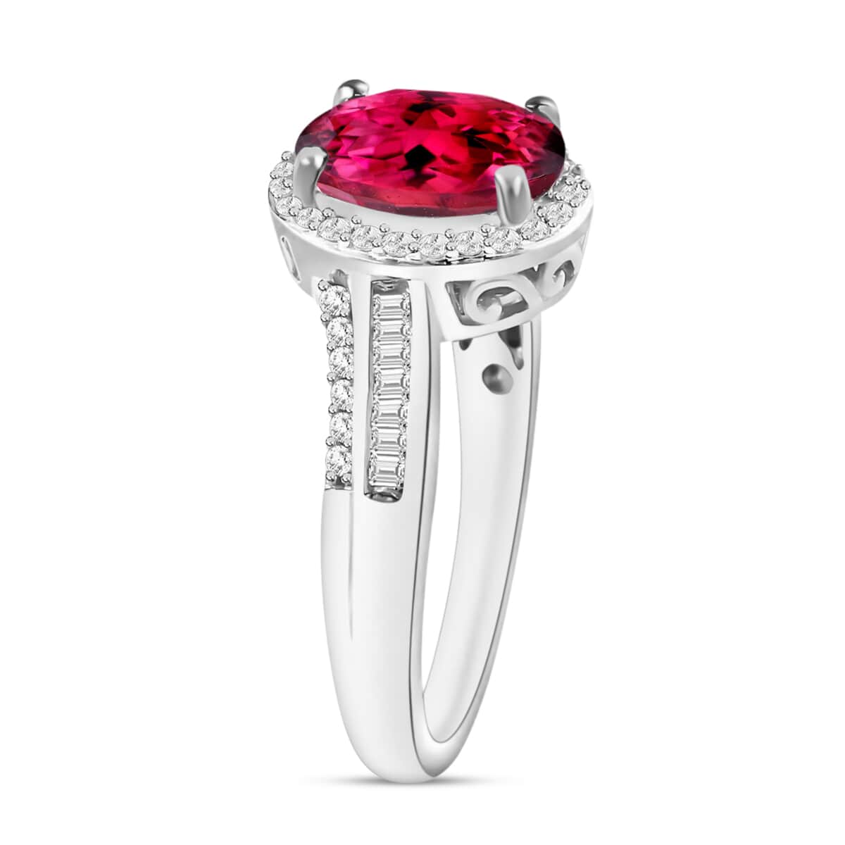 Luxoro Premim Ouro Fino Rubellite and G-H I1 Diamond Ring in 14K White Gold (Size 10.0) 2.68 ctw image number 2