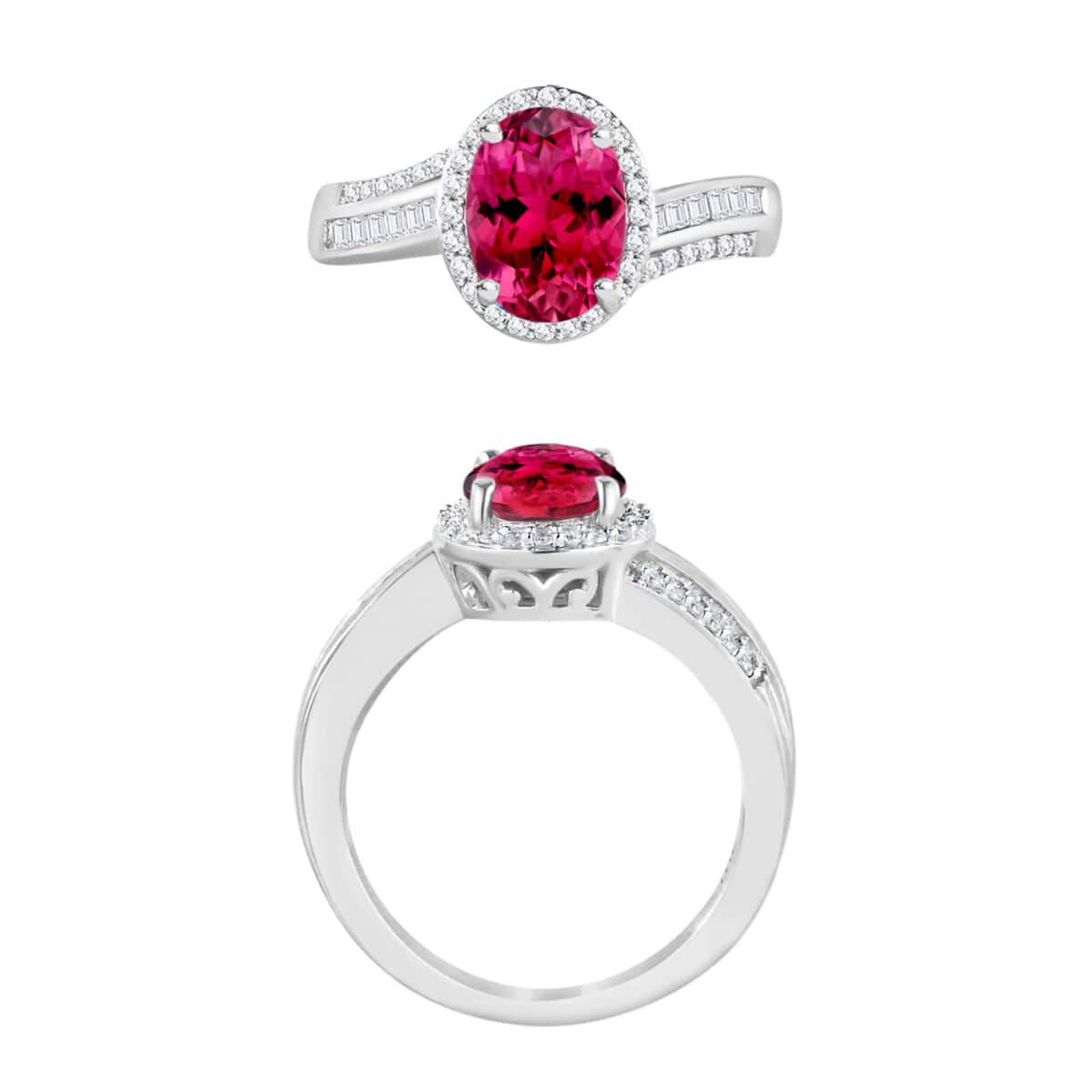 Luxoro Premim Ouro Fino Rubellite and G-H I1 Diamond Ring in 14K White Gold (Size 10.0) 2.68 ctw image number 3