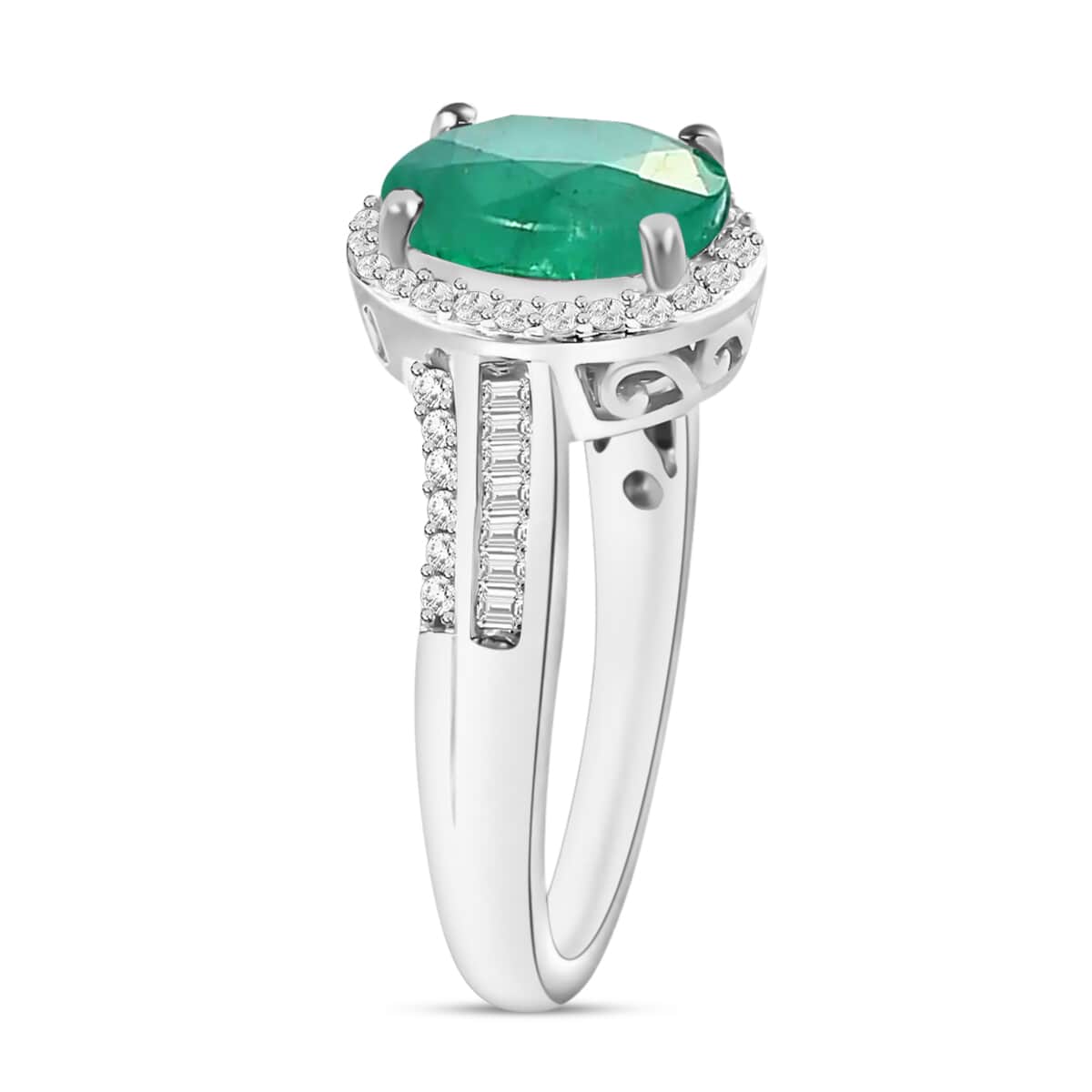 Luxoro Premium Kagem Zambian Emerald and G-H I1 Diamond 2.08 ctw Ring in 14K White Gold (Size 10.0) image number 2