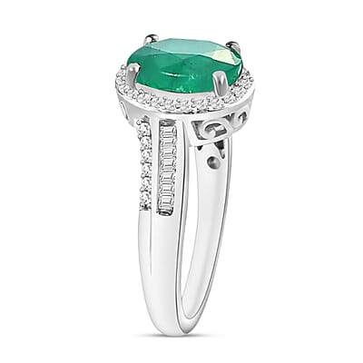 Luxoro Premium Kagem Zambian Emerald and G-H I1 Diamond 2.08 ctw Ring in 14K White Gold (Size 10.0) 6 Grams