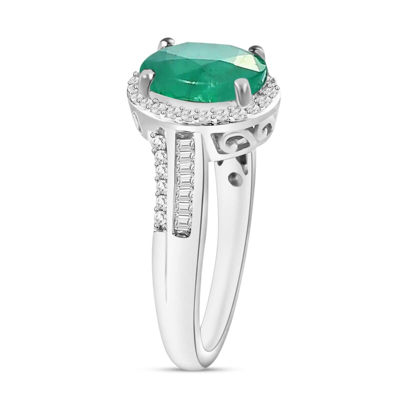 Luxoro Premium Kagem Zambian Emerald and G-H I1 Diamond 2.08 ctw Ring in 14K White Gold (Size 10.0) 6 Grams