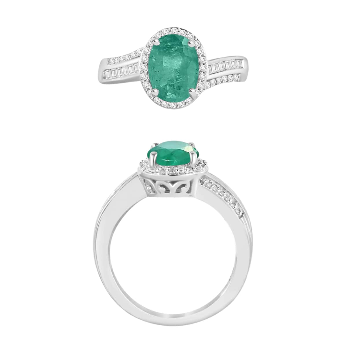 Luxoro Premium Kagem Zambian Emerald and G-H I1 Diamond 2.08 ctw Ring in 14K White Gold (Size 10.0) image number 3