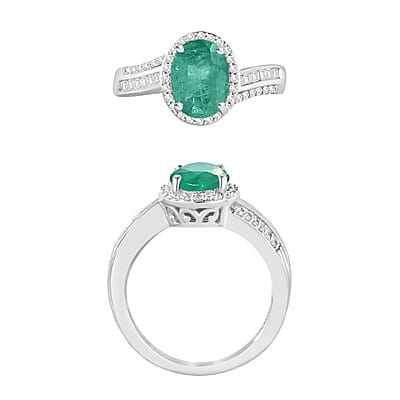 Luxoro Premium Kagem Zambian Emerald and G-H I1 Diamond 2.08 ctw Ring in 14K White Gold (Size 10.0) 6 Grams