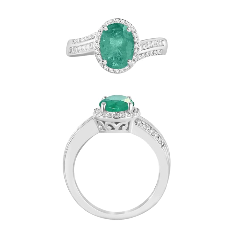Luxoro Premium Kagem Zambian Emerald and G-H I1 Diamond 2.08 ctw Ring in 14K White Gold (Size 10.0) 6 Grams