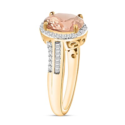 Luxoro Premium Pink Morganite and G-H I1 Diamond 2.08 ctw Ring in 14K Yellow Gold (Size 10.0) 6 Grams