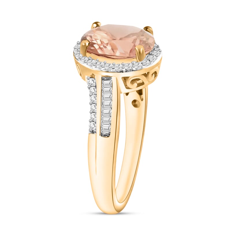Luxoro Premium Pink Morganite and G-H I1 Diamond 2.08 ctw Ring in 14K Yellow Gold (Size 10.0) 6 Grams