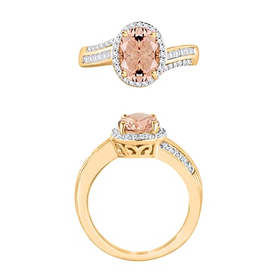 Luxoro Premium Pink Morganite and G-H I1 Diamond 2.08 ctw Ring in 14K Yellow Gold (Size 10.0) 6 Grams
