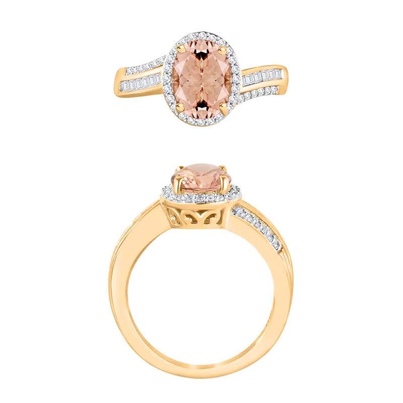 Luxoro Premium Pink Morganite and G-H I1 Diamond 2.08 ctw Ring in 14K Yellow Gold (Size 10.0) 6 Grams