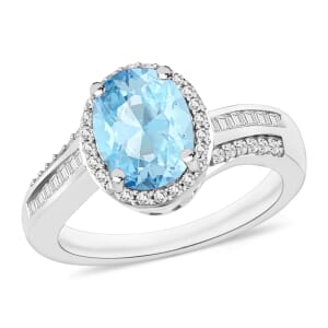 Luxoro Premium Mangoro Aquamarine and G-H I1 Diamond 2.00 ctw Ring in 14K White Gold (Size 10.0)