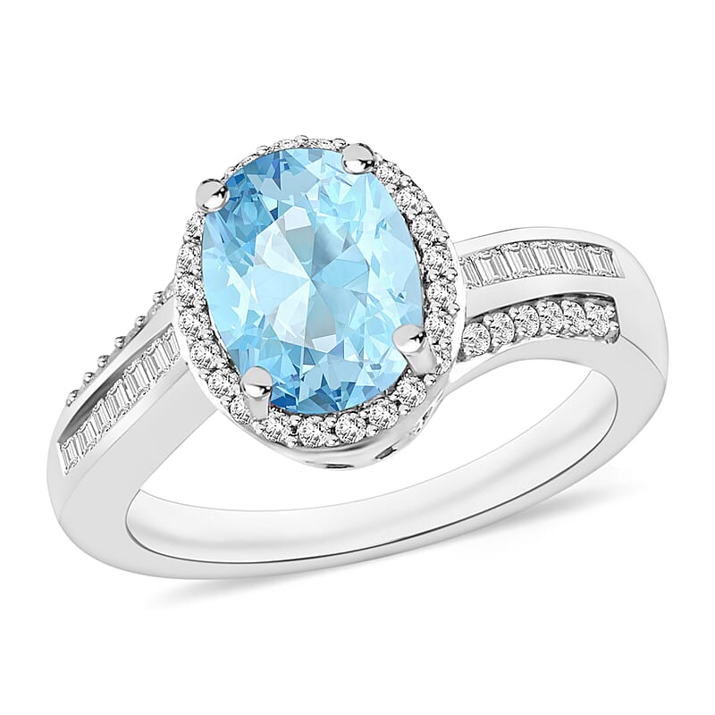 Luxoro Premium Mangoro Aquamarine and G-H I1 Diamond 2.00 ctw Ring in 14K White Gold (Size 10.0) 6 Grams