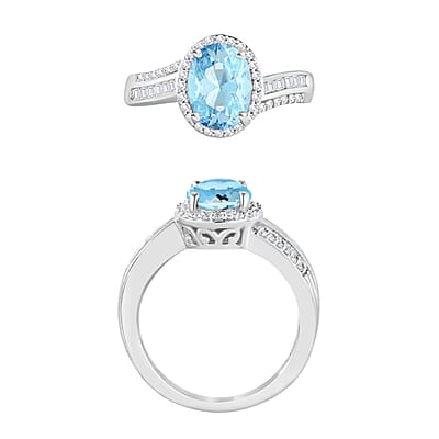 Luxoro Premium Mangoro Aquamarine and G-H I1 Diamond 2.00 ctw Ring in 14K White Gold (Size 10.0) 6 Grams