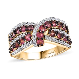 Ouro Fino Rubellite and White Zircon 2.15 ctw Mystic Elegance Ring in 18K Vermeil Yellow Gold Over Sterling Silver (Size 6.0)