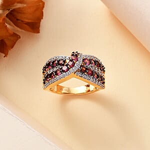 D'Joy Ouro Fino Rubellite and White Zircon 2.15 ctw Mystic Elegance Ring in 18K Vermeil Yellow Gold Over Sterling Silver (Size 7.0)