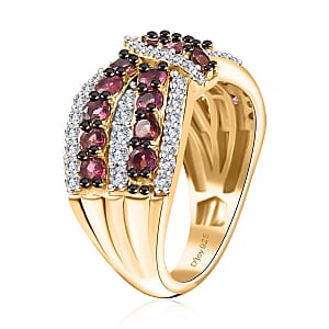 D'Joy Ouro Fino Rubellite and White Zircon 2.15 ctw Mystic Elegance Ring in 18K Vermeil Yellow Gold Over Sterling Silver (Size 9.0)