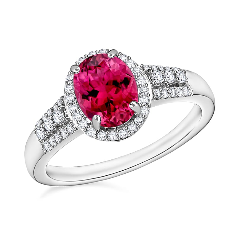 Luxoro Premium Ouro Fino Rubellite and G-H I1 Diamond 2.76 ctw Ring in 14K White Gold (Size 10) 4.7 Grams