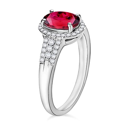 Luxoro Premium Ouro Fino Rubellite and G-H I1 Diamond 2.76 ctw Ring in 14K White Gold (Size 10) 4.7 Grams