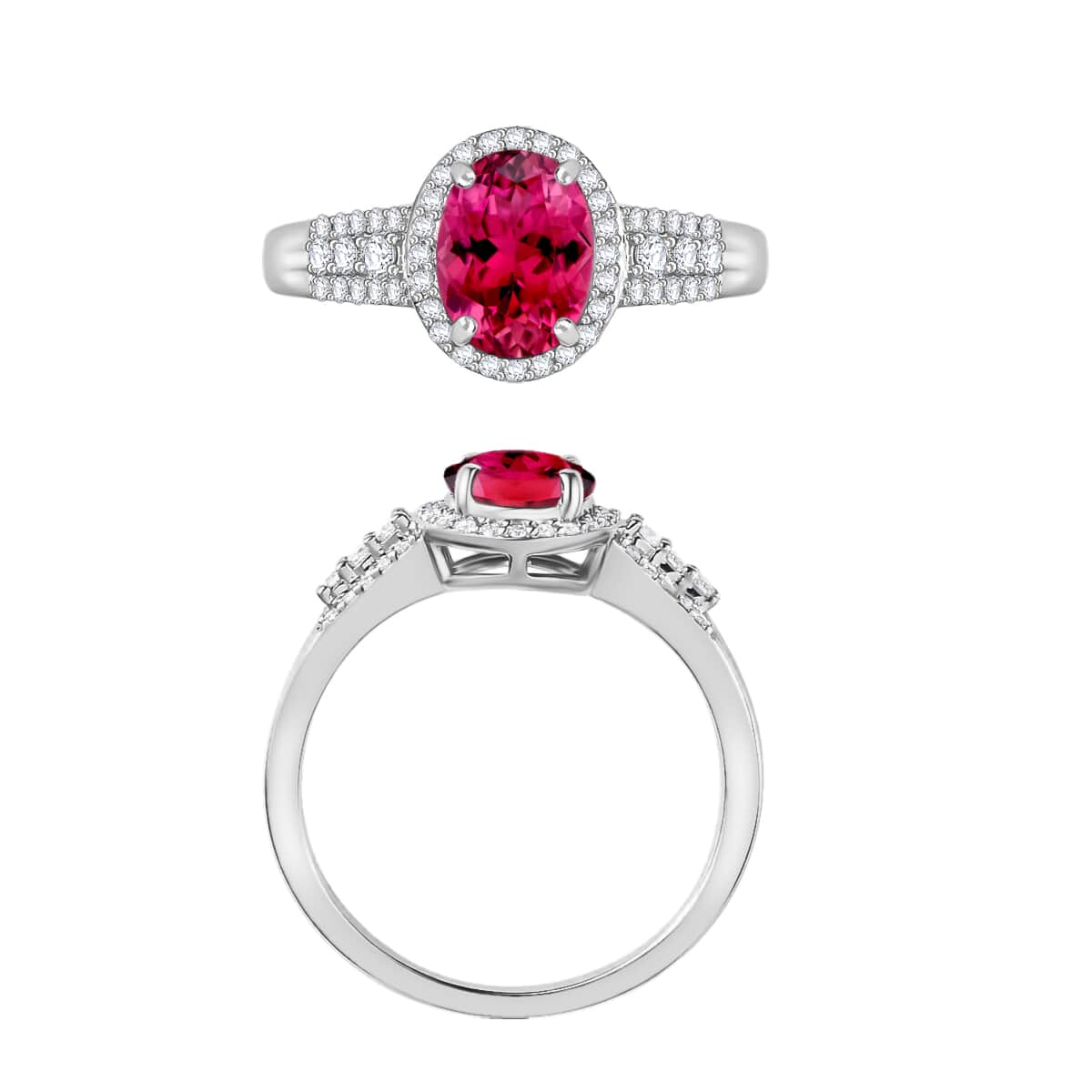 Luxoro Premium Ouro Fino Rubellite and G-H I1 Diamond 2.76 ctw Ring in 14K White Gold 2 image number 3